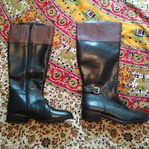 Ralph Lauren Madisen Black/Brown Leather Boot Women 8.5B